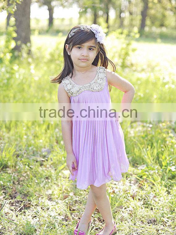 2017 Christmas Dress Chiffon With Gold Sequin Collar Dress Baby Kids Summer Dress