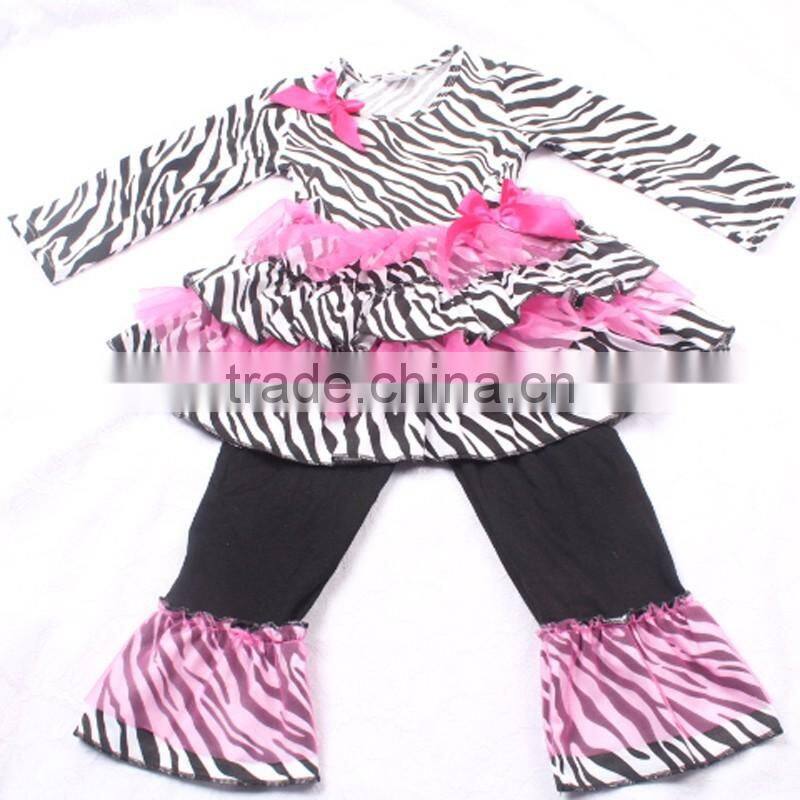 Ruffle Hem Blue Top With Owl Animal Prints Ruffle Pants Outfits Set Toldder Girl Clothing Set LBYTZ001-37