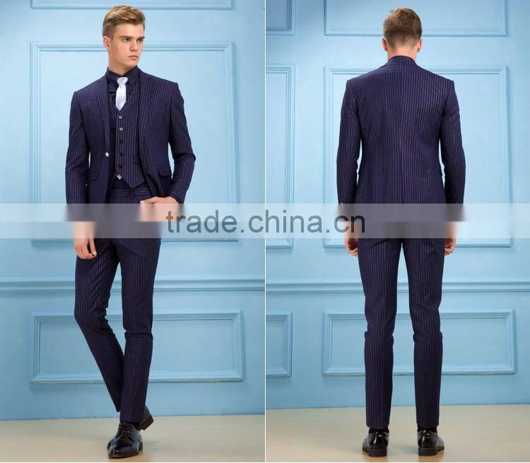 Daynoliao 2016 latest design navy stripe slim fit wholesale 3 pieces men's suits