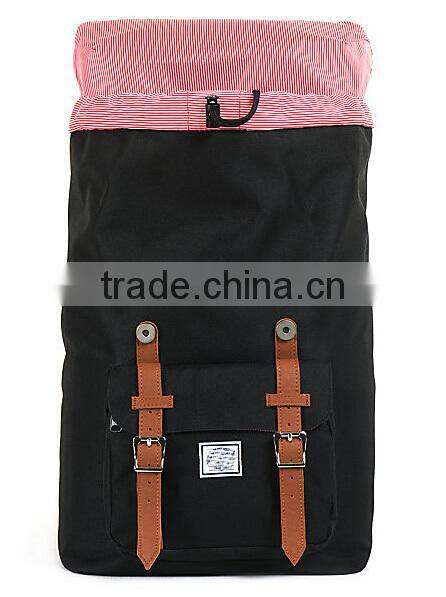 America Black 24L Backpack leather straps korean style backpack manufacturers china