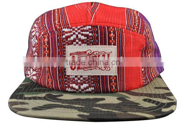 Native print underbrim printing waxed cotton 5 panel hats