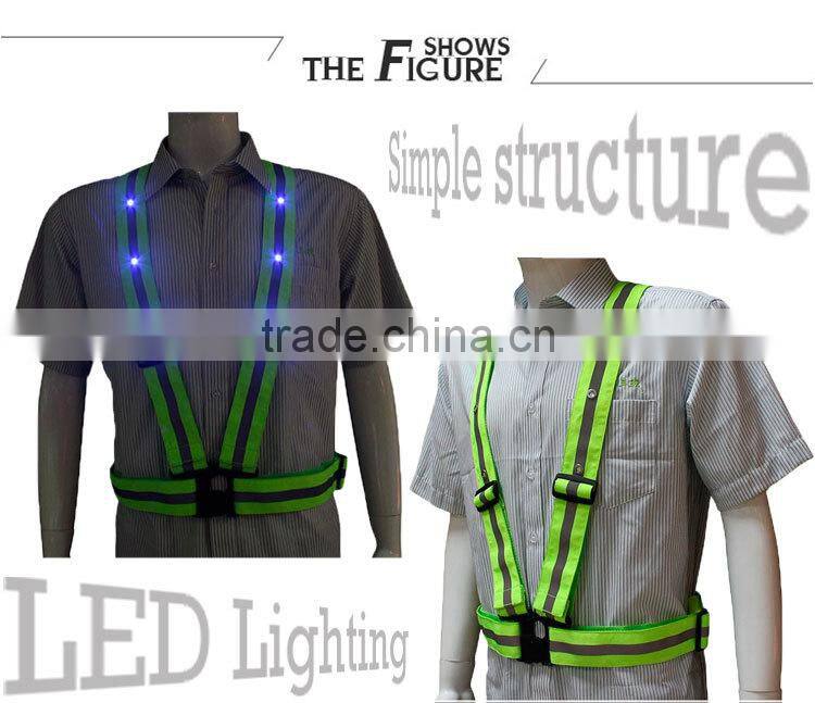 Blue LED light reflective hi visibility safety jacket for construction