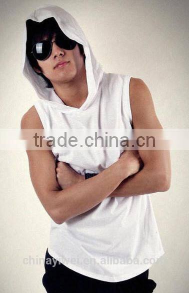 Mens fitness fashion plain sleeveless hoodie blank