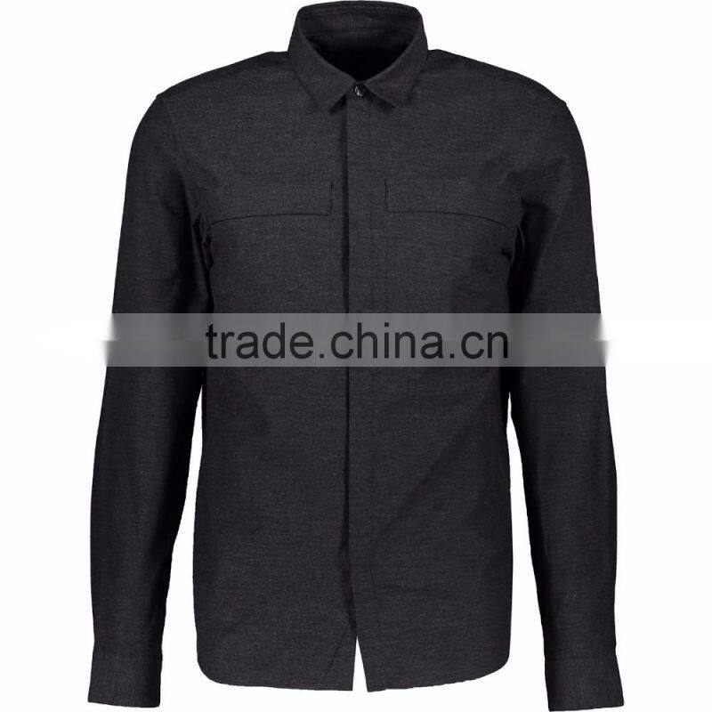 Classic High End Quality Two Pocket Grey Draped Shirt for Male