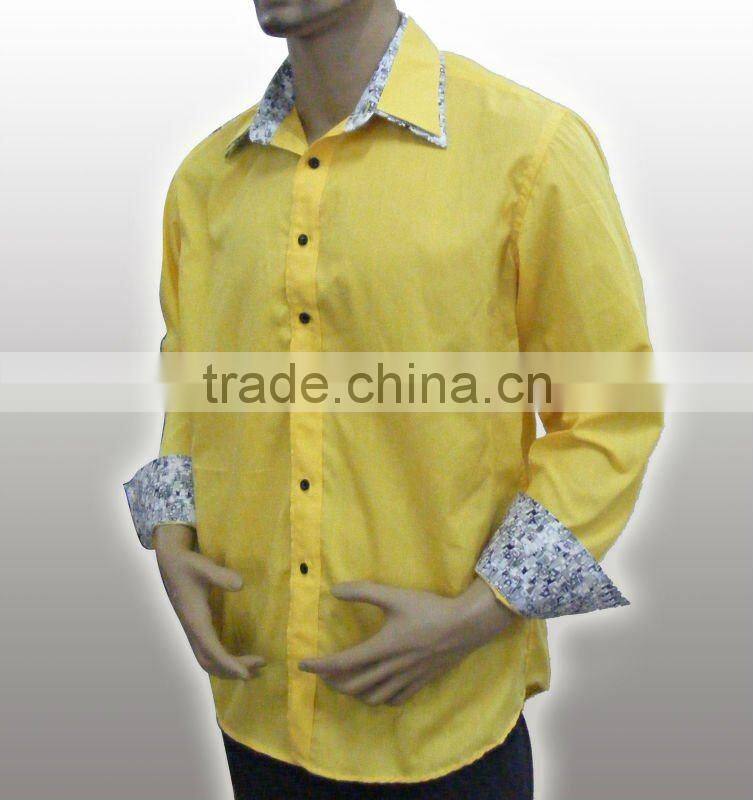 100%Organic cotton High quality Fancy dark blue men shirt with Double collar and Embroidered logo