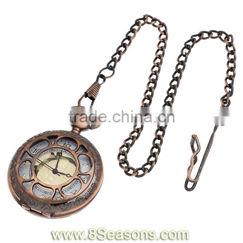 Retro Style Copper Tone Chain Quartz Pocket Watch