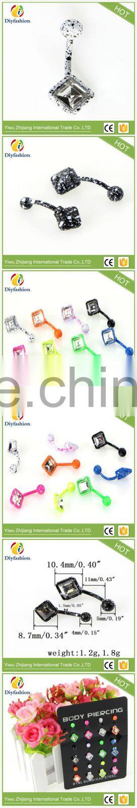 Fluorescence Surgical Trendy Stainless Steel Square Shape Belly Button Ring Sexy Body Piercing Jewelry