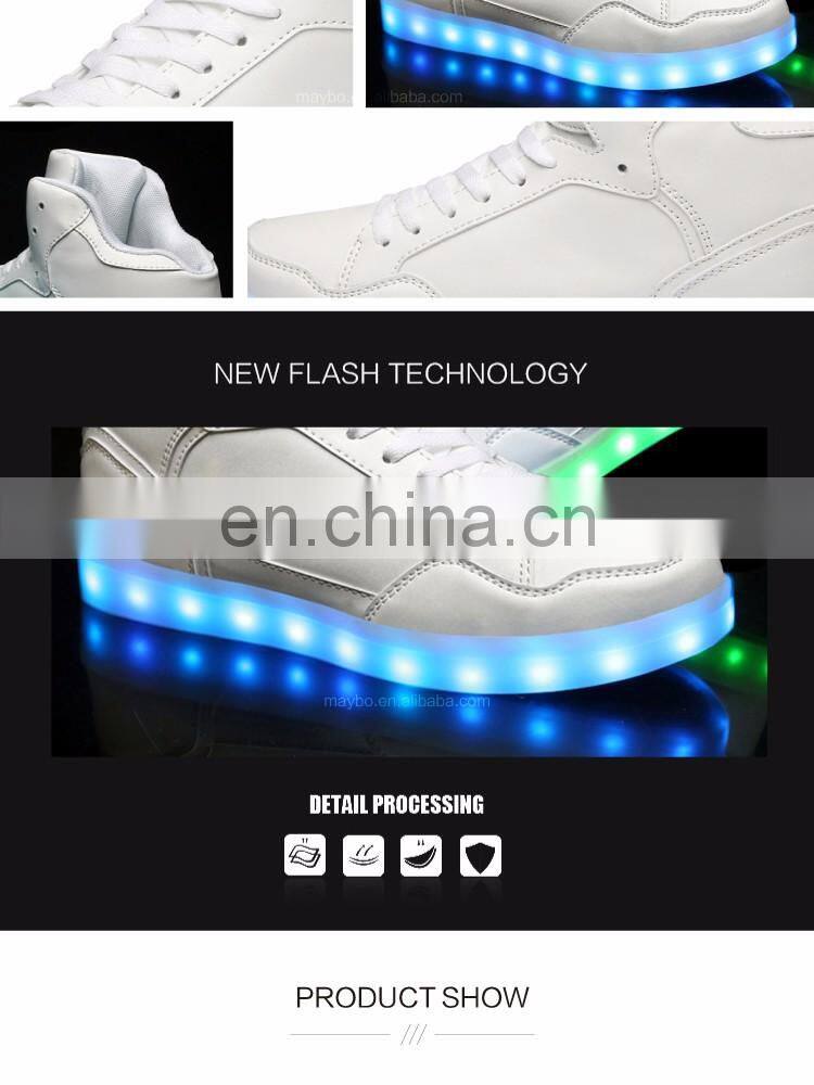 Wholesale New design Casual shoes men Pu leather light shoes Street dance luminous high top LED shoes sneakers for men women