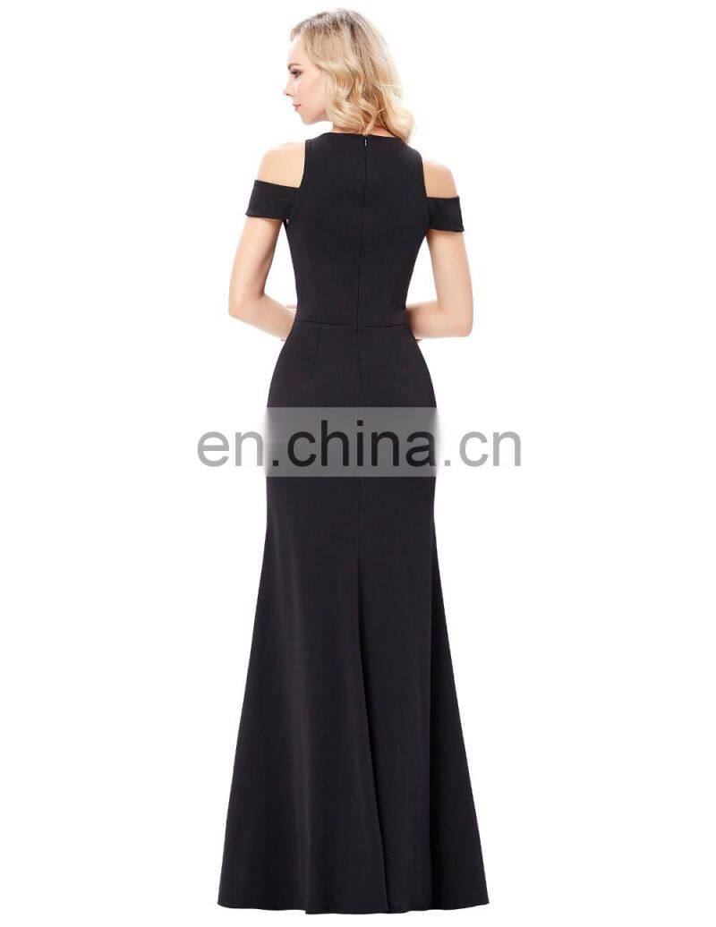 Kate Kasin Full-Length Cap Sleeve Long Black High Split Prom Dress KK001017-1