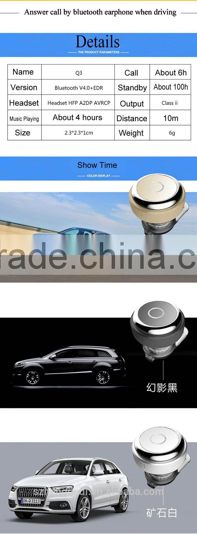 Hot sale !!! Wireless Bluetooth Earphone / Stereo Mini Wireless Invisible Bluetooth Earphone Headset for Mobile Phone