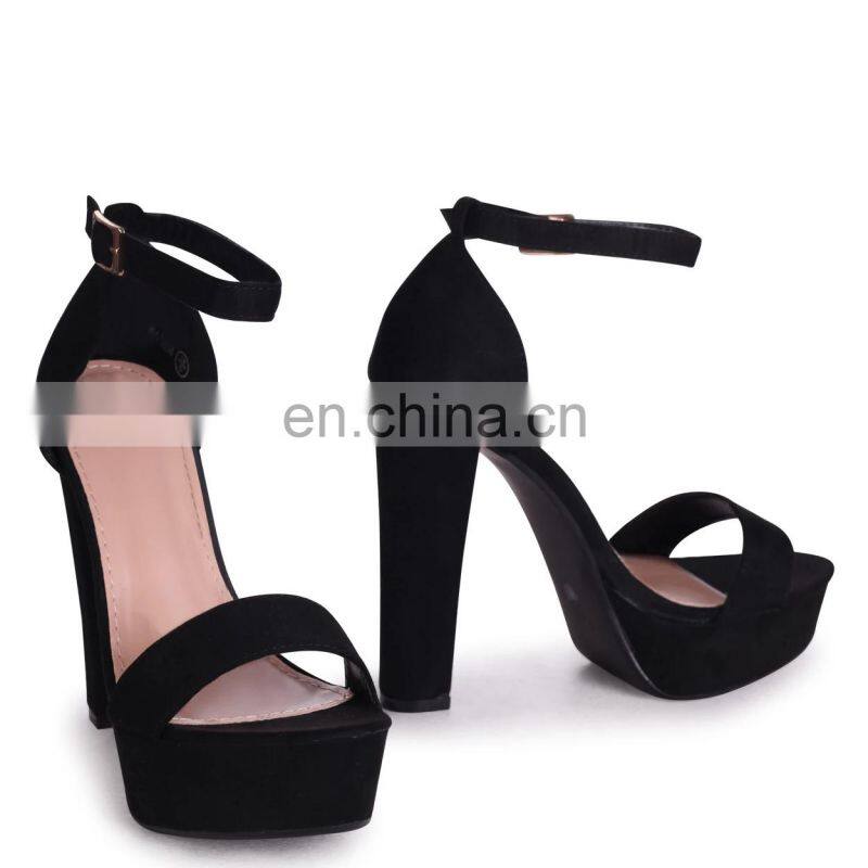 Platform High Block Heel Sandals Ladies Shoes (sandalias Mujer) Black Closed Back Barely There Women Pu Handmade Ankle Strap PK