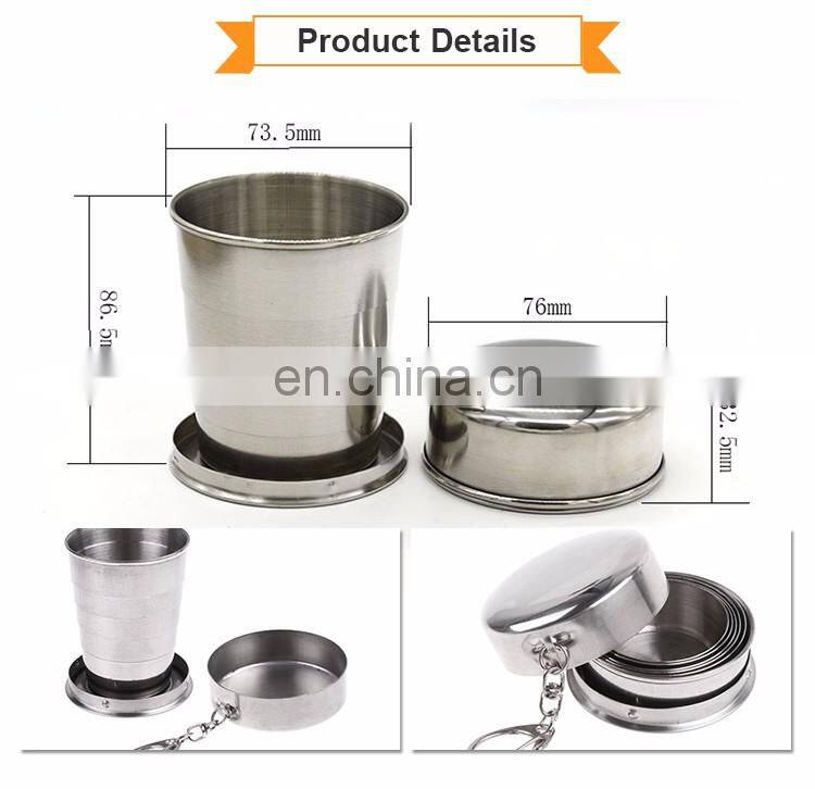 Stainless Steel Collapsible Cup with Keychain, Camping Folding Cup