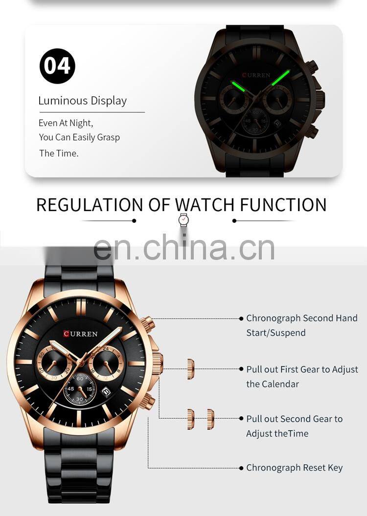 CURREN 8358 Japan Quartz Chronograph Watch Name Brand Stainless Steel Business Wrist Watch