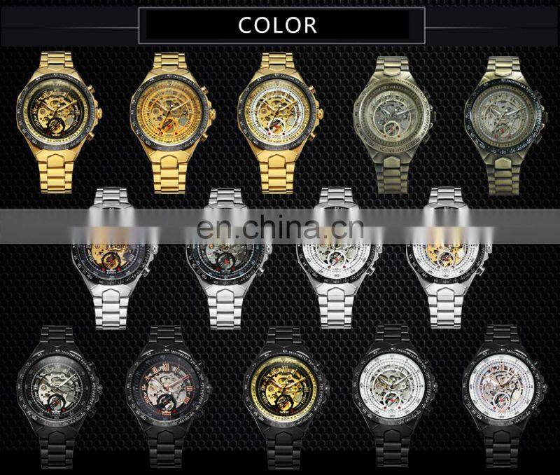 WINNER 432 Gold Fashion Gentlemen Mechanical Automatic Luxury Watch Stainless Steel Waterproof Wristwatches Wholesale Watches