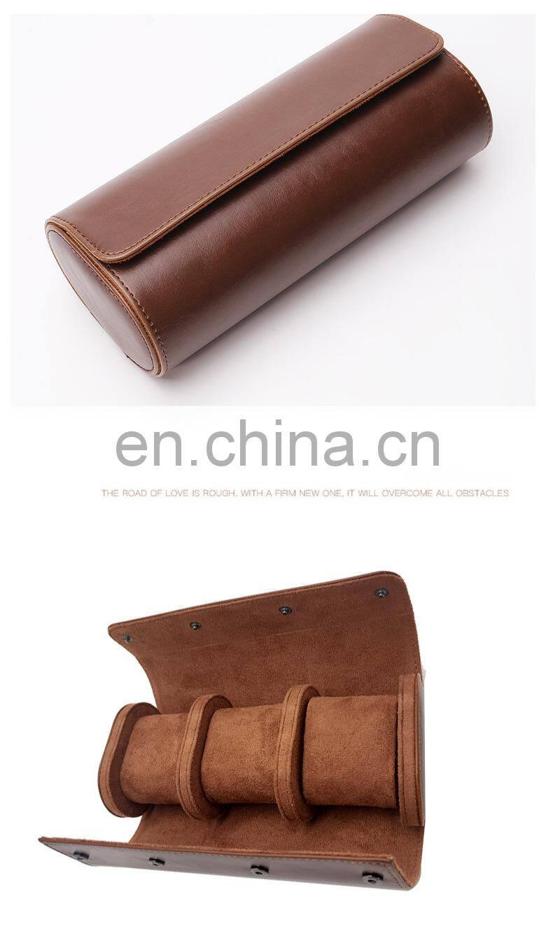 3 Slots Watch Roll Travel Case Chic Portable Vintage Leather Display Watch Storage Box Slid in Out Watch Holder Organizer