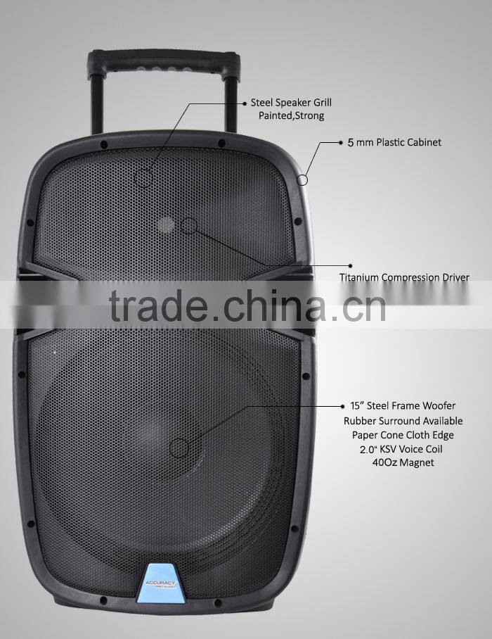 15" Cheap Active Trolley Speaker With 12V Rechargeable Battery PML15AMFQ-V2BP-C-BT