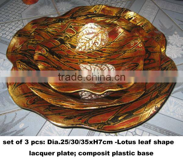 Set of three lotus leaf shape lacquered plate