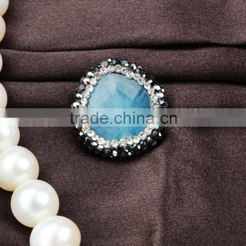 Natural aquamarine stone beads with ziron micro side faceted beads inlaid pave with opal & black spinel zircon