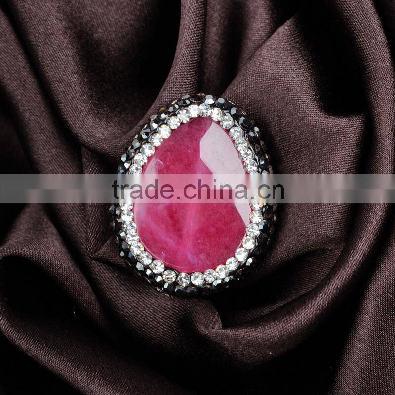 Peachblow jade faceted beads inlaid zircon paved beads, zircon jewelry wholesale with CZ paved cap