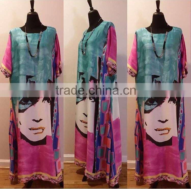 Culture Print collection fashion satin silk fabric/100% raw silk fabric for maxi dress