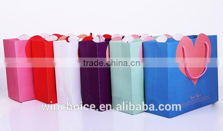 LOVE heart shape , Ivory board /art paper bag ,shopping promotion bag ,cotton rope handle