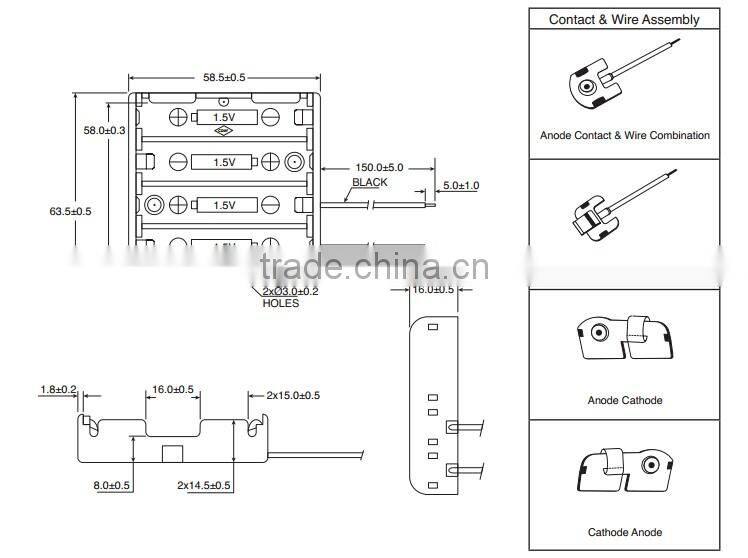 4 "AA" Battery Holder with Leads,BHC341A battery holder,AA battery holder