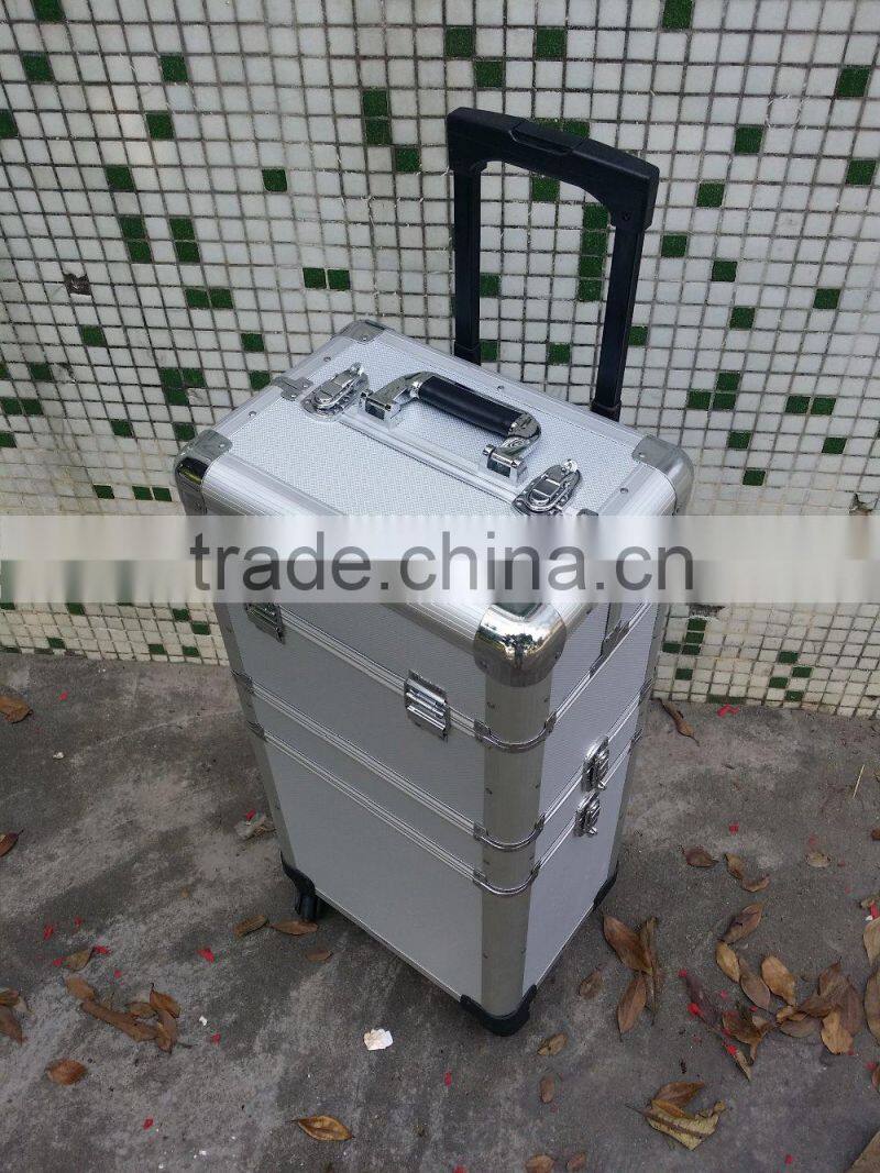 Professional aluminum trolley rooling make up beauty cosmetic case
