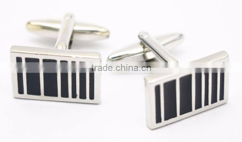 Silver Plated Copper Rectangle Black Enamel Cuff Links