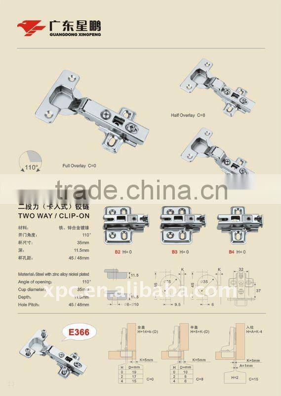 funiture hinge for cabinets with clip on type