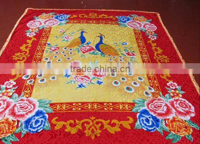 Emboss 100% polyester velvet bedsheet with 3 side fringe