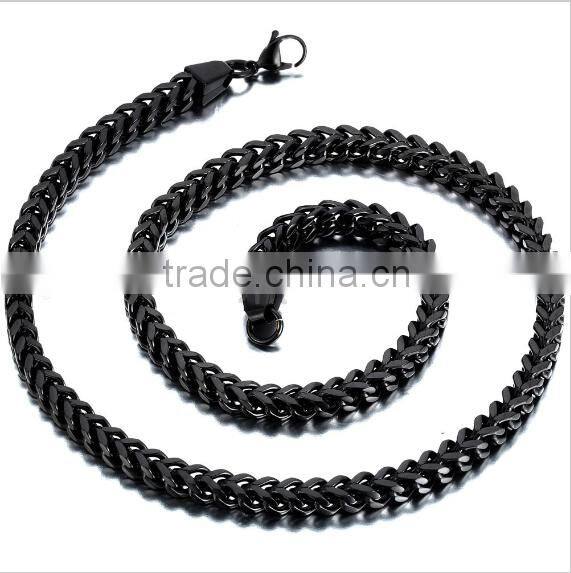 2016 wholesale 6MM high polished stainless steel fancy black plated franco chain necklace