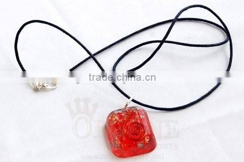Red Orgone Rounded Square Pendant With Cord : Orgone Supplier Khambhat
