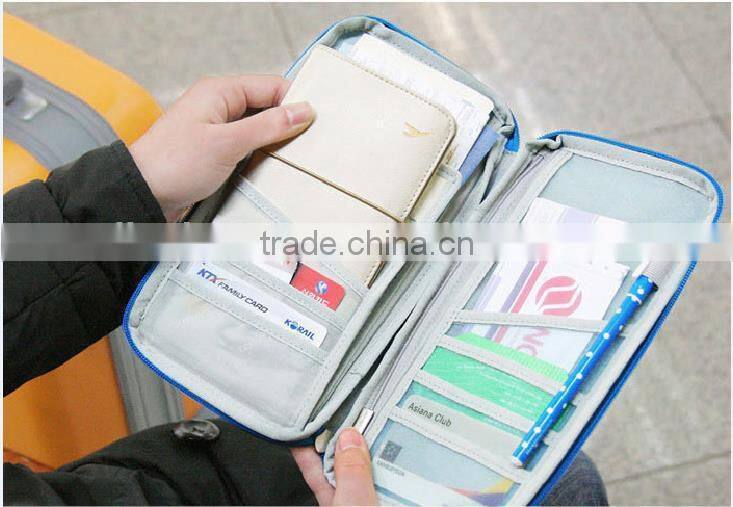 Blue Nylon Travel Organizer Passport Document Holder Card Holder