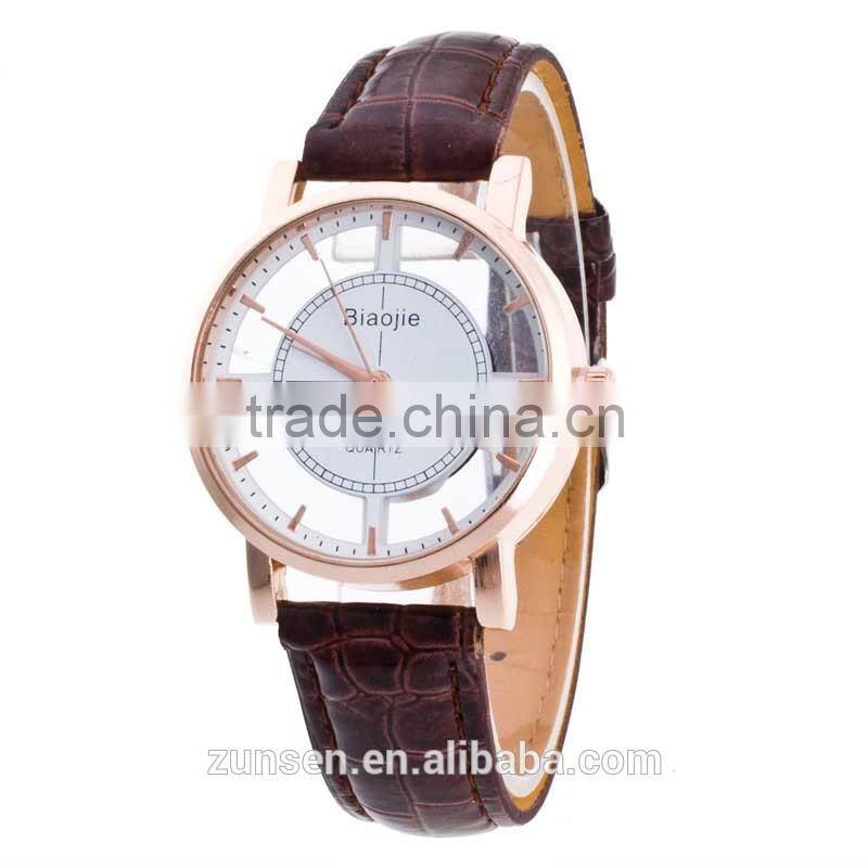 Relogio Feminino 2016 New Arrival Watch Men Transparent Hollow Leather Srap Wrist Watch Quartz Dress Watch