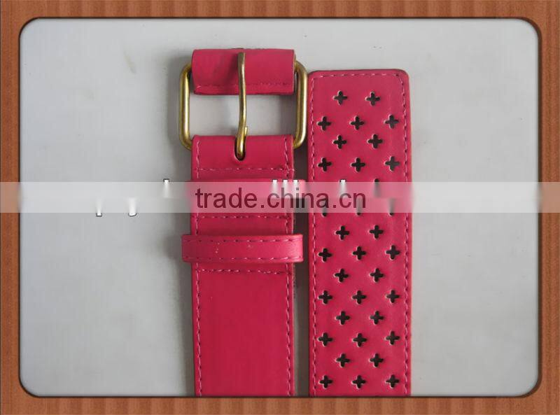 Candy Color Pink Hollow Out Belts Woman With Flower Mark Holes