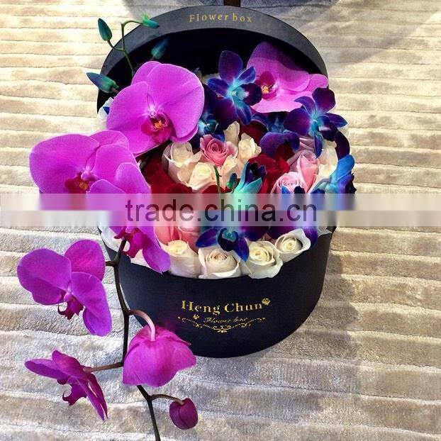 High quality black round flower boxes with ribbon