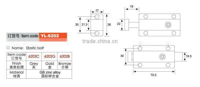 butterfly straight barrel bolt with loop security door closer zinc -plated/galvanized