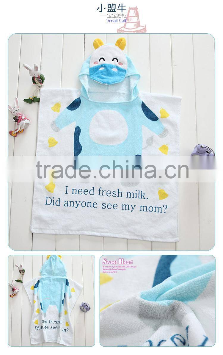 100% Cotton terry velour voyage image printing children hooded towelling poncho