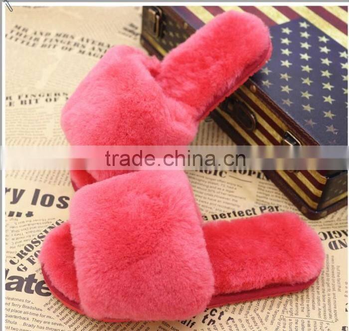 Hot Wholesale Sheepskin Slippers Rex Rabbit Fur Lined Slippers