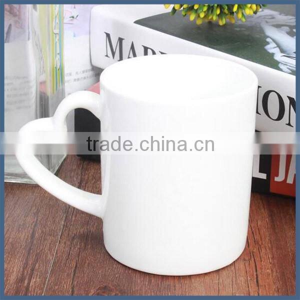 Popular heart shape handle 11oz white ceramic mug