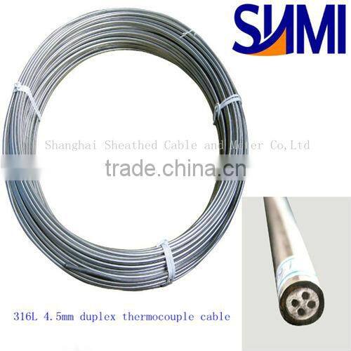 stainless steel 316L sheath 4.5mm duplex K type thermocouple cable