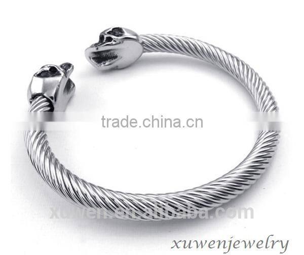 cable wire mens 316l stainless steel bracelet with skull