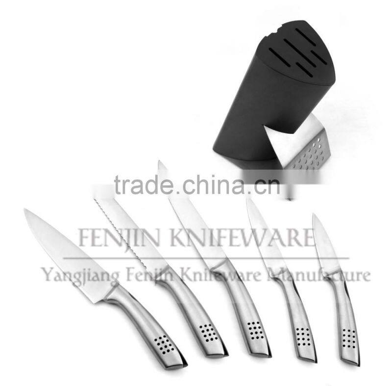 5PCS Stainless Steel Blade Kitchen Knife Set with Block