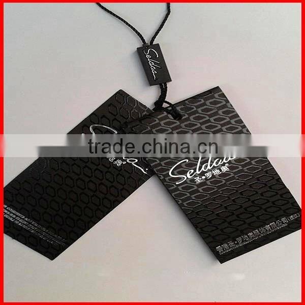 Fashionable Solid Paper Black Hangtags With Printing On Garment Wholesale