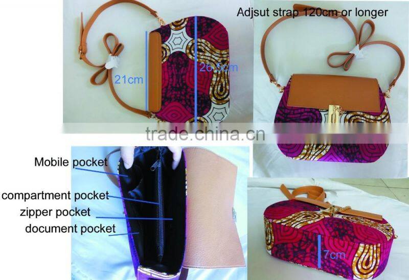 2016 Famous new style cross bags for girls ankara african prints and fabric bag PU leather handbag