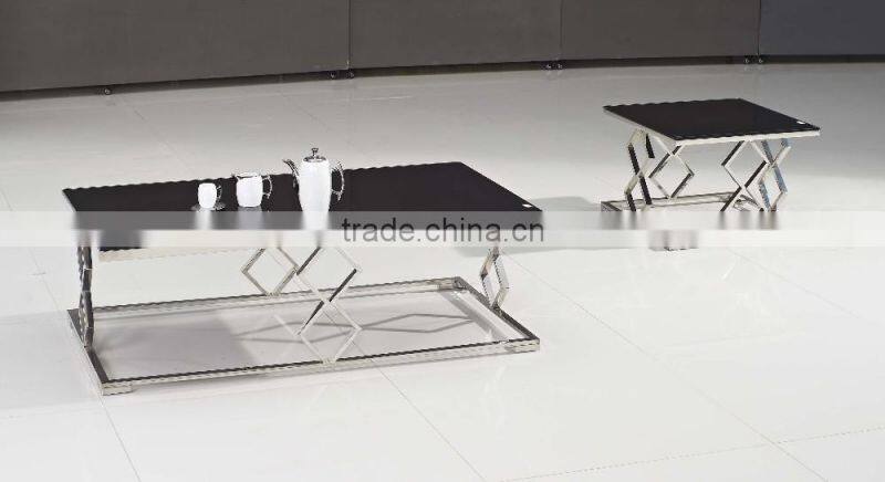 C611B 2016 liansheng best design office glass end table with stainless steel base