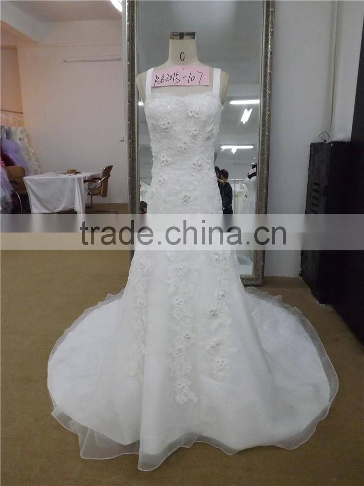 new arrival spaghetti strap full lace appliqued organze mermaid wedding dress