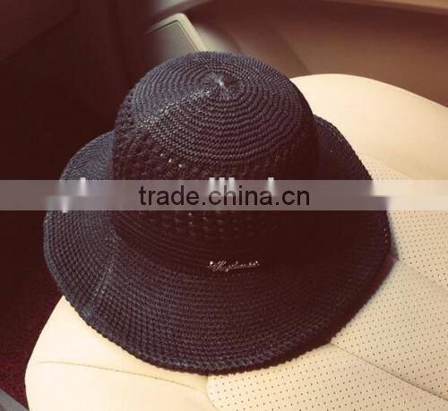 2016 wholesale high quality knitted sun helmet hollow out latest design ladies summer hat fashion