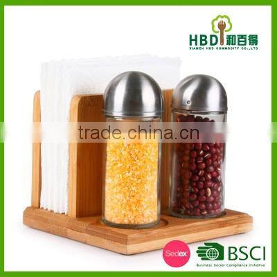 High quality Bamboo Napkin holder with pepper and salt shaker set