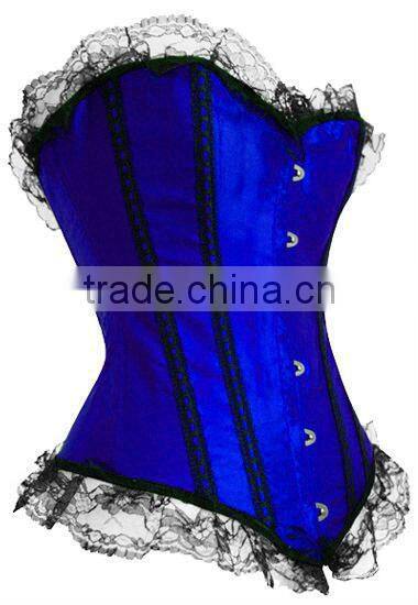 New fashion blue embroidered zipper corset plus sized corset